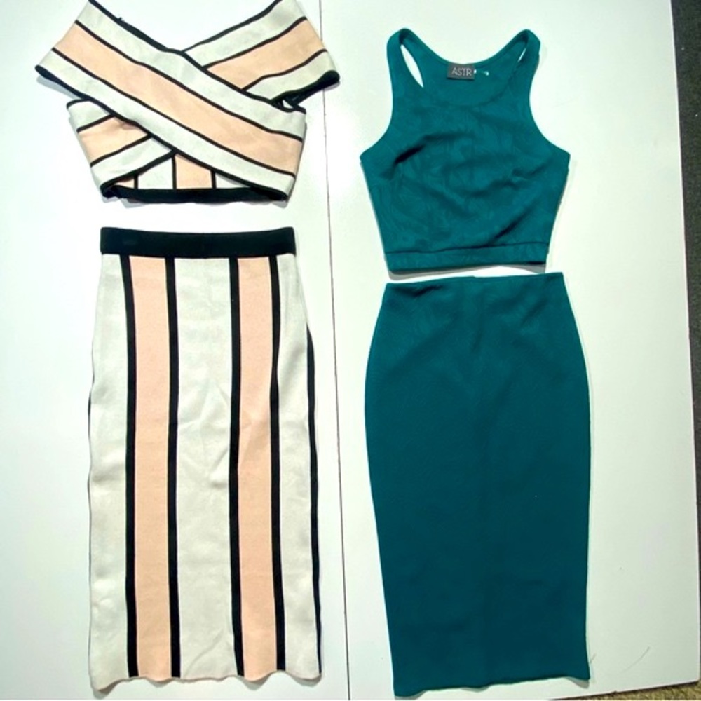 Lot Of Two Cropped Tops Bodycon Skirts Outfits Astr  Endless Rose LemonRose XS/S